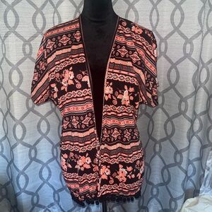 Coral kimono with pom poms